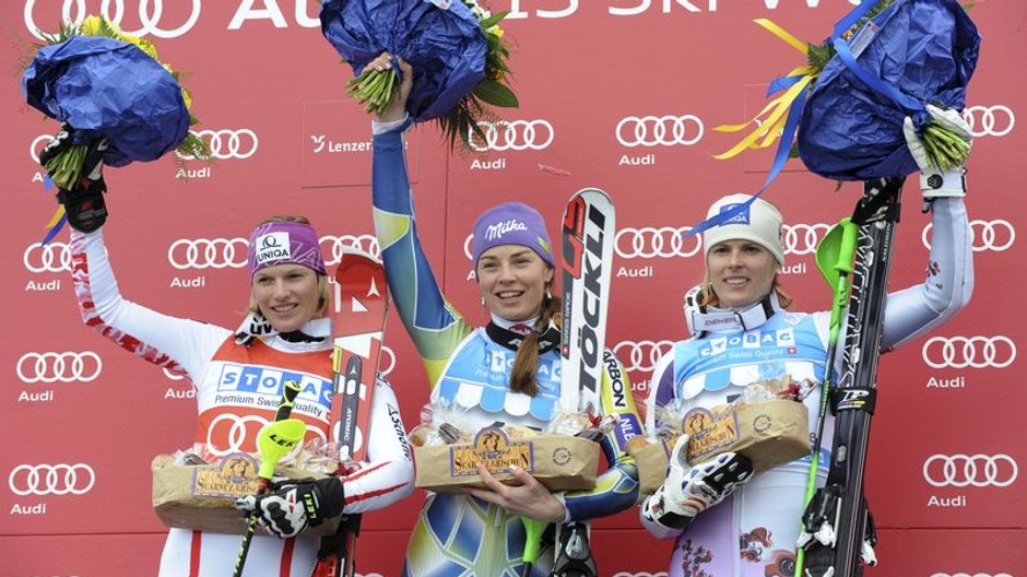 Veronika Zuzulová v Lenzerheide na pódiu