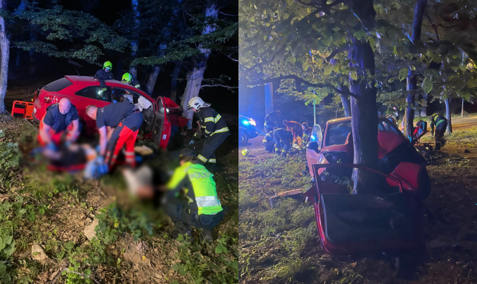 Nočná nehoda v Bratislave si vyžiadala päť zranených. Auto čelne narazilo do stromu